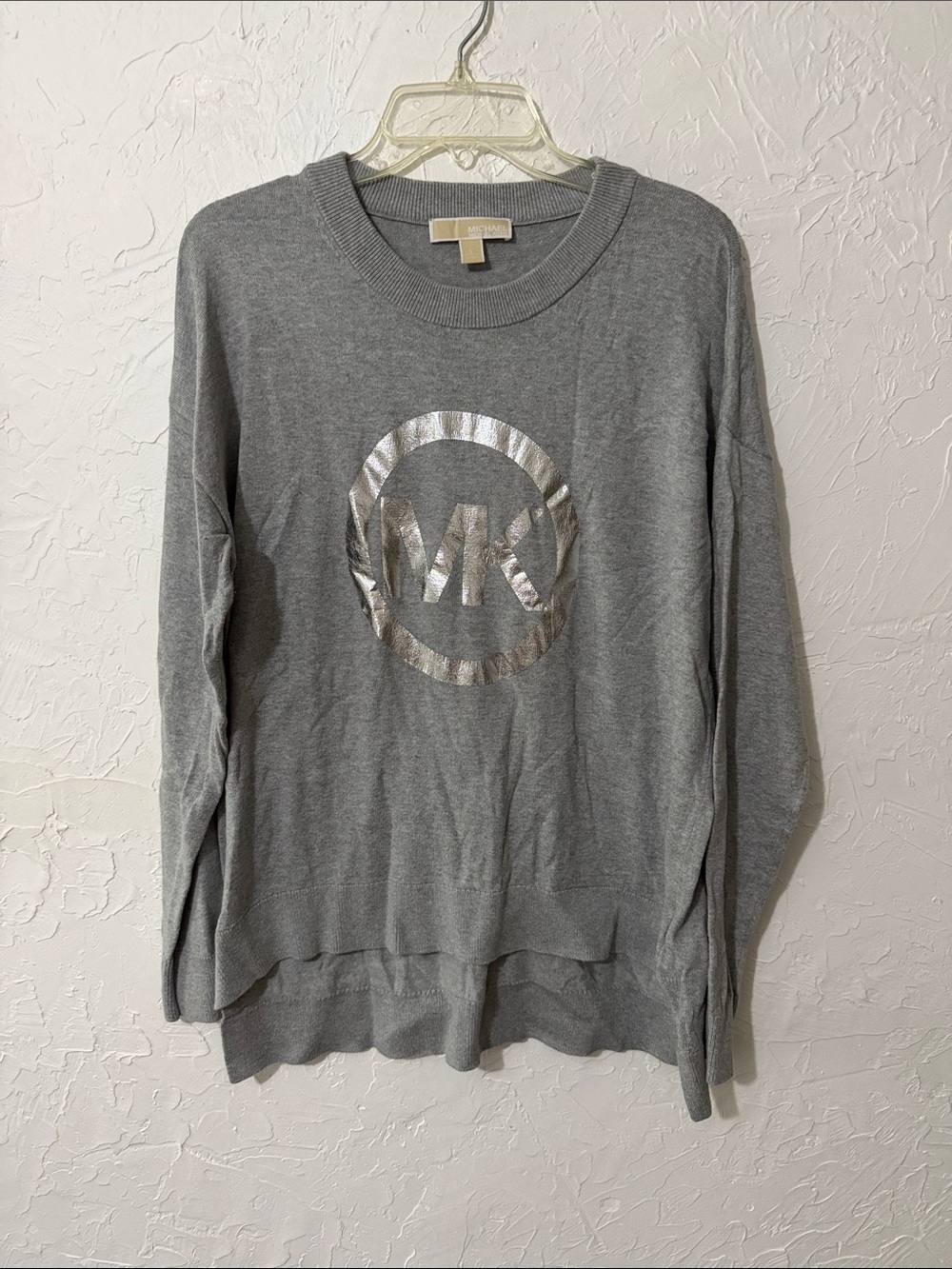 Michael Kors Silver Logo Gray Crewneck Sweater